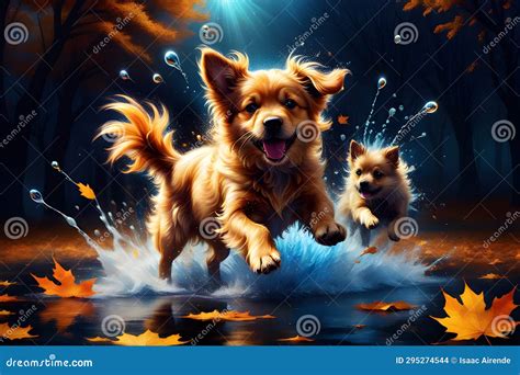 A Joyful and Hilarious Realm: Puppies Frolicking in the Water