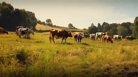 Discover the Tranquility: Experience the Serene Beauty of Cattle Leisurely Feeding in the Gentle Meadows