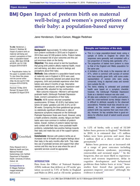 Maternal Well-being and the Effects of Preterm Birth