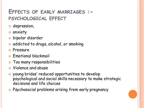 Psychological and Emotional Consequences of Premature Matrimony