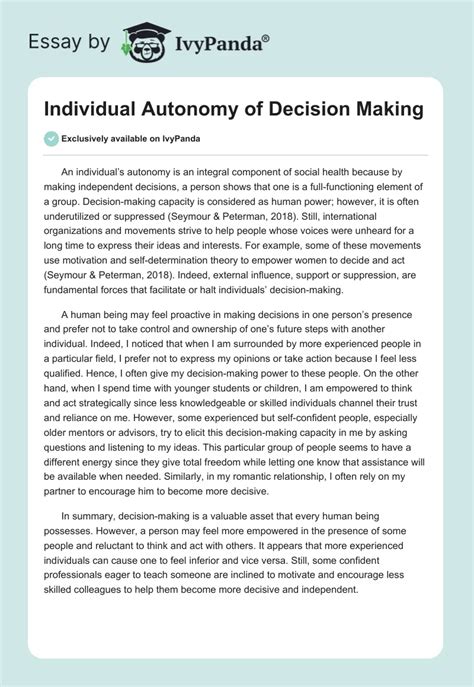 The Power of Choice: Examining Personal Autonomy and Decision-Making